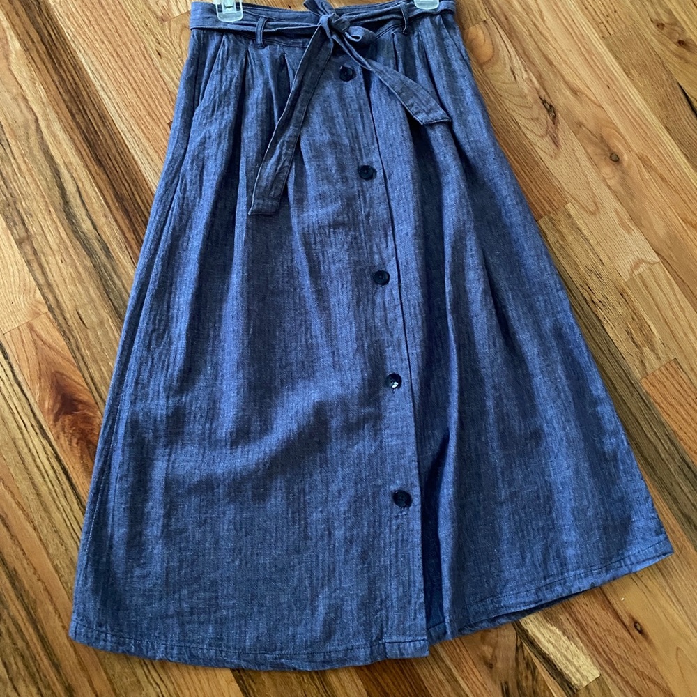 Chambray Midi Button Skirt